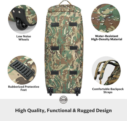 45/80/100L Rolling Duffel Bag with Wheels, X-Large Durable Travel Duffle + Toiletry Bag, Heavy Duty, Packable with Shoulder Straps- Use as Luggage or Backpack, Men/Women (Black)