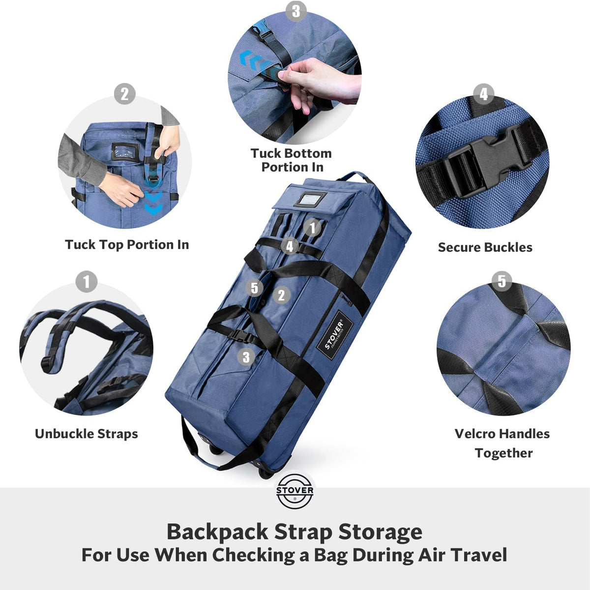 45/80/100L Rolling Duffel Bag with Wheels, X-Large Durable Travel Duffle + Toiletry Bag, Heavy Duty, Packable with Shoulder Straps- Use as Luggage or Backpack, Men/Women (Black)