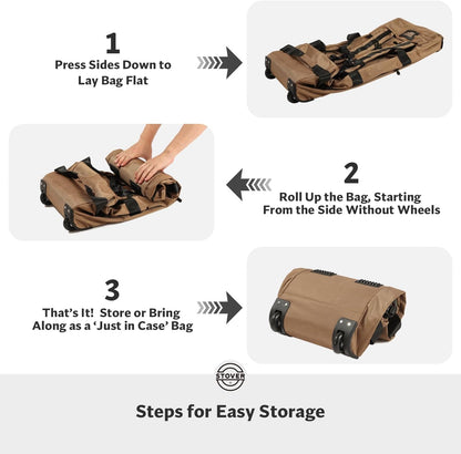 45/80/100L Rolling Duffel Bag with Wheels, X-Large Durable Travel Duffle + Toiletry Bag, Heavy Duty, Packable with Shoulder Straps- Use as Luggage or Backpack, Men/Women (Black)