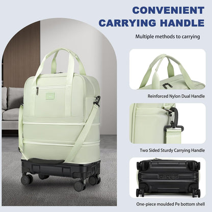 Rolling Duffle Bag with Detachable Shock Absorbing Wheels, Expandable Foldable Suitcase for Travel,Collapsible Luggage Carry on Duffel Overnight Weekend Bags