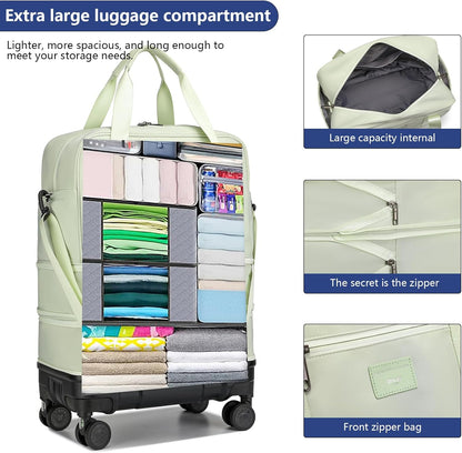 Rolling Duffle Bag with Detachable Shock Absorbing Wheels, Expandable Foldable Suitcase for Travel,Collapsible Luggage Carry on Duffel Overnight Weekend Bags