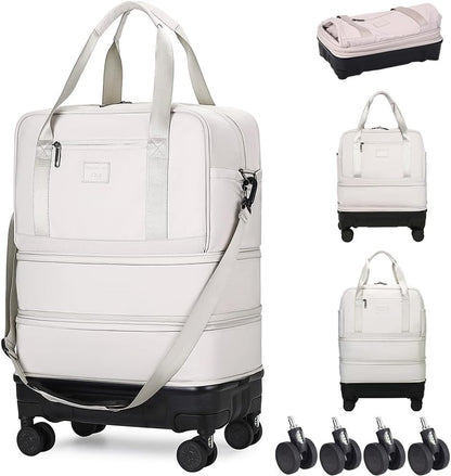 Rolling Duffle Bag with Detachable Shock Absorbing Wheels, Expandable Foldable Suitcase for Travel,Collapsible Luggage Carry on Duffel Overnight Weekend Bags