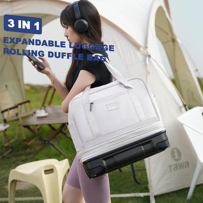 Rolling Duffle Bag with Detachable Shock Absorbing Wheels, Expandable Foldable Suitcase for Travel,Collapsible Luggage Carry on Duffel Overnight Weekend Bags