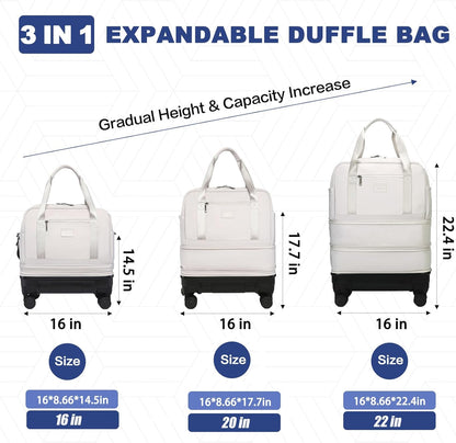 Rolling Duffle Bag with Detachable Shock Absorbing Wheels, Expandable Foldable Suitcase for Travel,Collapsible Luggage Carry on Duffel Overnight Weekend Bags