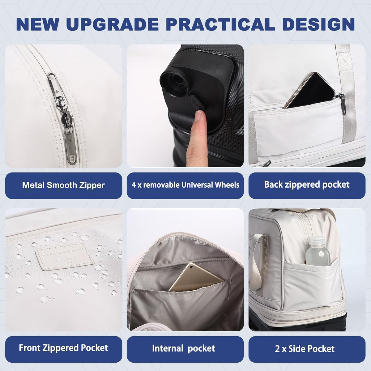 Rolling Duffle Bag with Detachable Shock Absorbing Wheels, Expandable Foldable Suitcase for Travel,Collapsible Luggage Carry on Duffel Overnight Weekend Bags