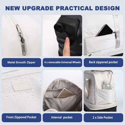 Rolling Duffle Bag with Detachable Shock Absorbing Wheels, Expandable Foldable Suitcase for Travel,Collapsible Luggage Carry on Duffel Overnight Weekend Bags