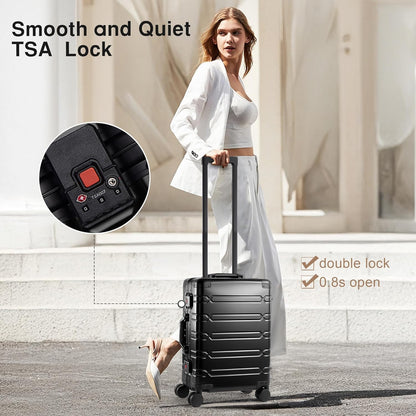 All Aluminum Carry On Luggage 22x14x9 Airline Approved，Zipperless Luggage Premium Aluminum Suitcase Luggage, Hard Shell Carry On Luggage with Spinner Wheels (black, 20inch)