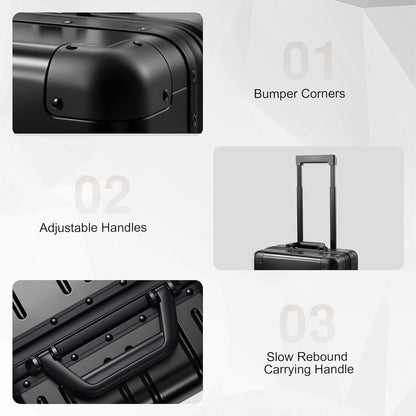 All Aluminum Carry On Luggage 22x14x9 Airline Approved，Zipperless Luggage Premium Aluminum Suitcase Luggage, Hard Shell Carry On Luggage with Spinner Wheels (black, 20inch)