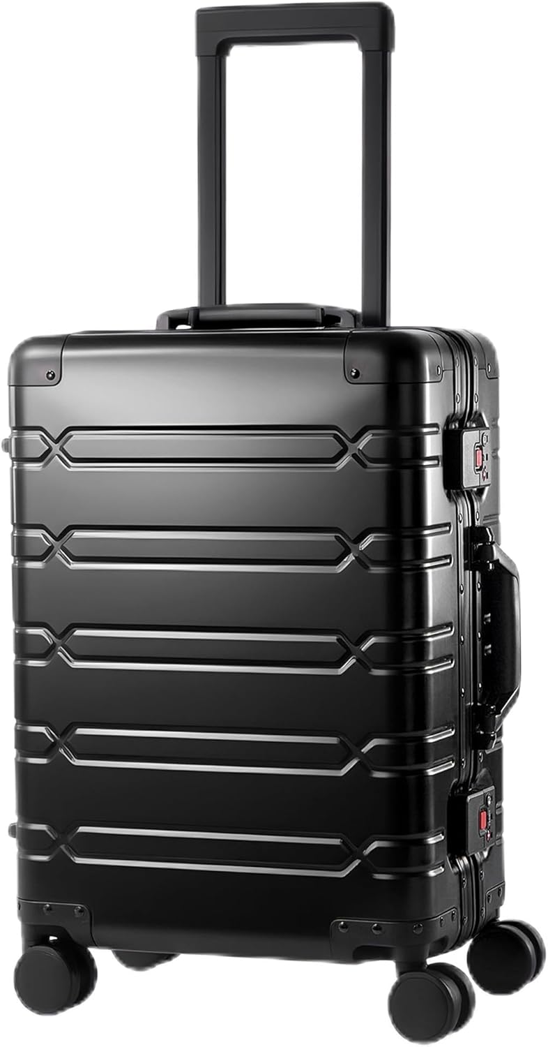All Aluminum Carry On Luggage 22x14x9 Airline Approved，Zipperless Luggage Premium Aluminum Suitcase Luggage, Hard Shell Carry On Luggage with Spinner Wheels (black, 20inch)