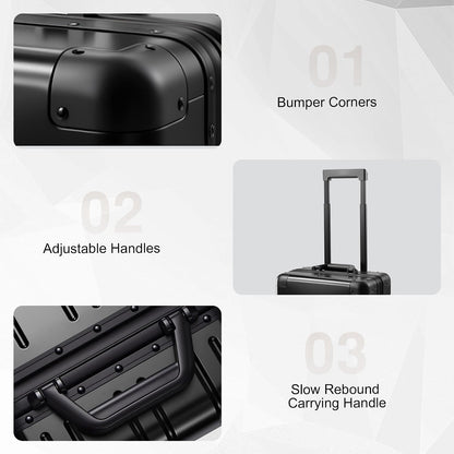 All Aluminum Carry On Luggage 22x14x9 Airline Approved，Zipperless Luggage Premium Aluminum Suitcase Luggage, Hard Shell Carry On Luggage with Spinner Wheels (black, 20inch)