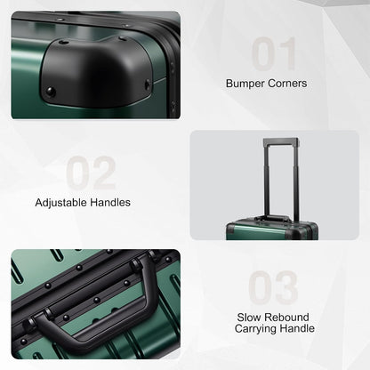 All Aluminum Carry On Luggage 22x14x9 Airline Approved，Zipperless Luggage Premium Aluminum Suitcase Luggage, Hard Shell Carry On Luggage with Spinner Wheels (black, 20inch)
