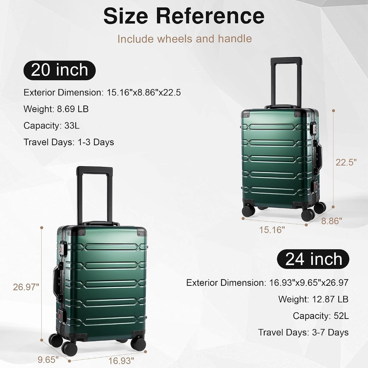 All Aluminum Carry On Luggage 22x14x9 Airline Approved，Zipperless Luggage Premium Aluminum Suitcase Luggage, Hard Shell Carry On Luggage with Spinner Wheels (black, 20inch)