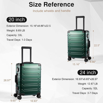 All Aluminum Carry On Luggage 22x14x9 Airline Approved，Zipperless Luggage Premium Aluminum Suitcase Luggage, Hard Shell Carry On Luggage with Spinner Wheels (black, 20inch)