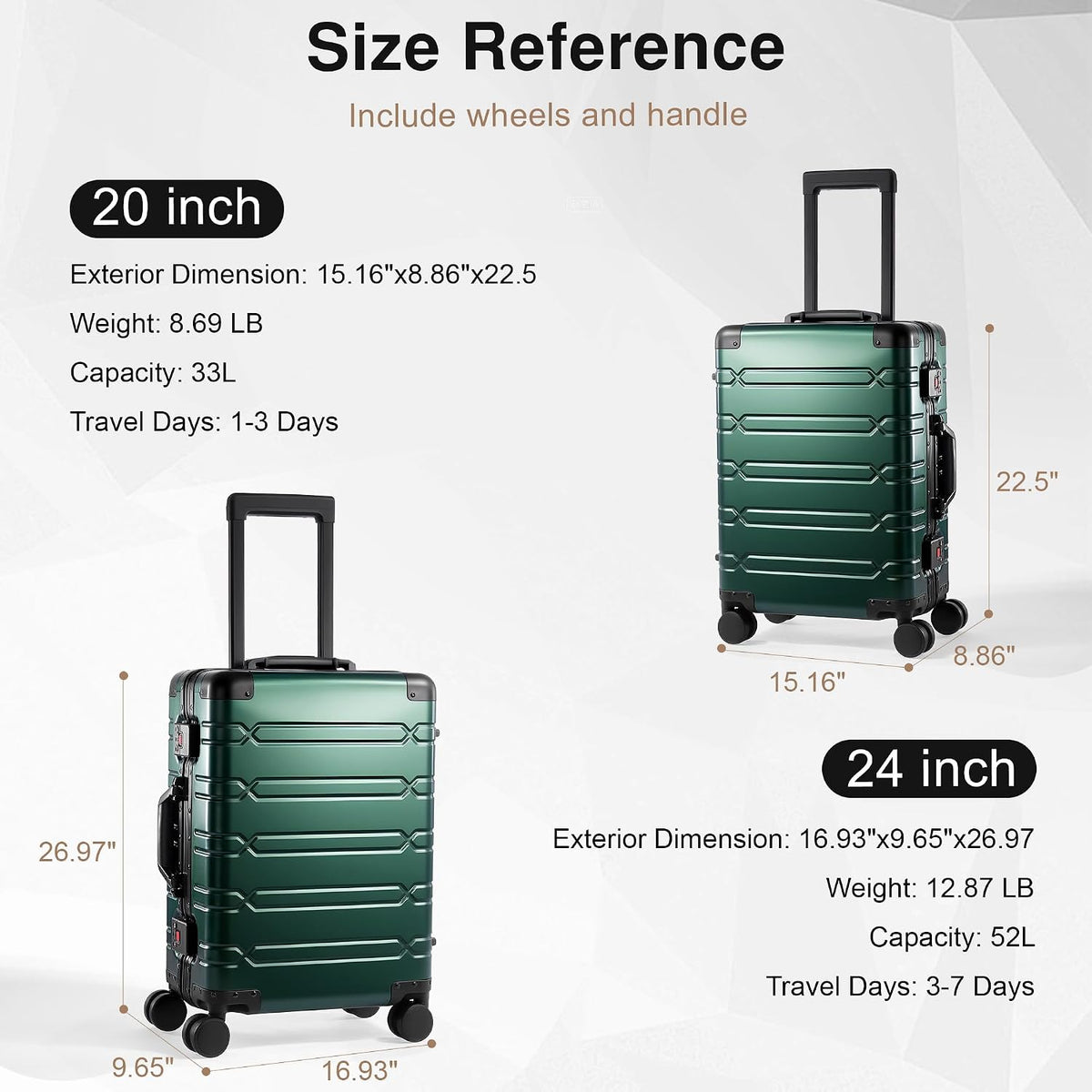 All Aluminum Carry On Luggage 22x14x9 Airline Approved，Zipperless Luggage Premium Aluminum Suitcase Luggage, Hard Shell Carry On Luggage with Spinner Wheels (black, 20inch)