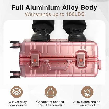 All Aluminum Carry On Luggage 22x14x9 Airline Approved，Zipperless Luggage Premium Aluminum Suitcase Luggage, Hard Shell Carry On Luggage with Spinner Wheels (black, 20inch)