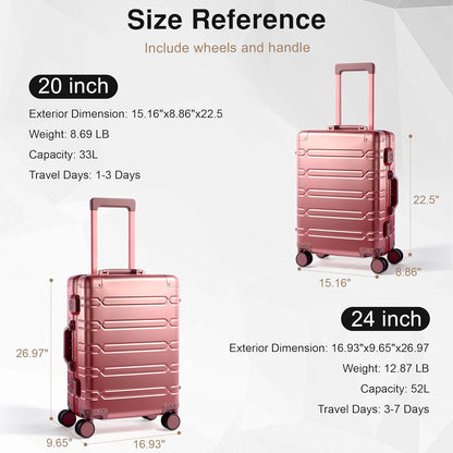 All Aluminum Carry On Luggage 22x14x9 Airline Approved，Zipperless Luggage Premium Aluminum Suitcase Luggage, Hard Shell Carry On Luggage with Spinner Wheels (black, 20inch)