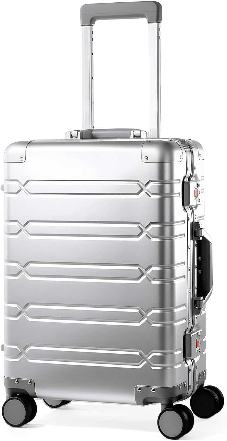 All Aluminum Carry On Luggage 22x14x9 Airline Approved，Zipperless Luggage Premium Aluminum Suitcase Luggage, Hard Shell Carry On Luggage with Spinner Wheels (black, 20inch)