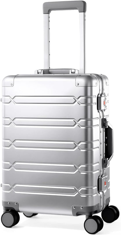 All Aluminum Carry On Luggage 22x14x9 Airline Approved，Zipperless Luggage Premium Aluminum Suitcase Luggage, Hard Shell Carry On Luggage with Spinner Wheels (black, 20inch)