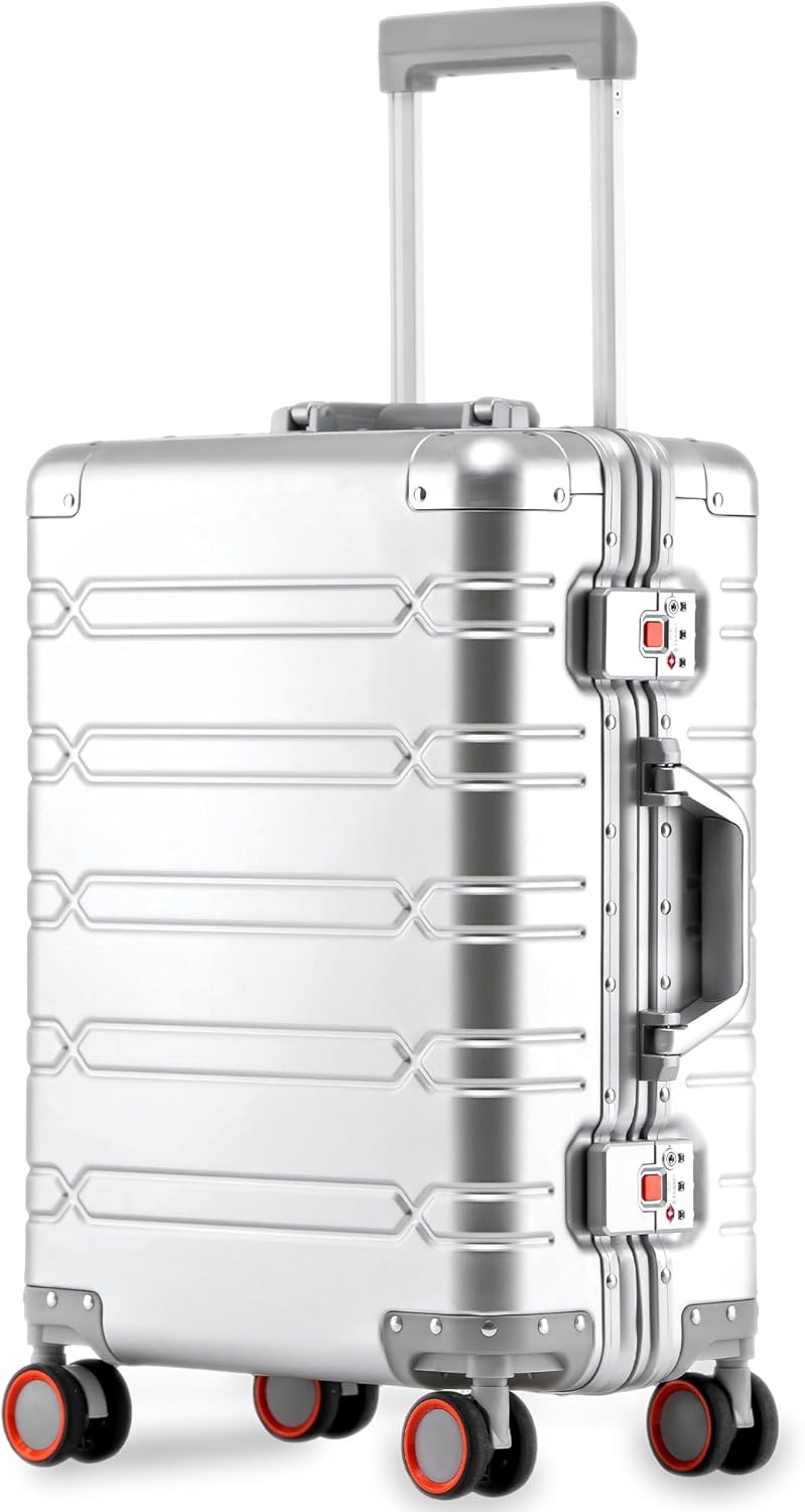 All Aluminum Carry On Luggage 22x14x9 Airline Approved，Zipperless Luggage Premium Aluminum Suitcase Luggage, Hard Shell Carry On Luggage with Spinner Wheels (black, 20inch)