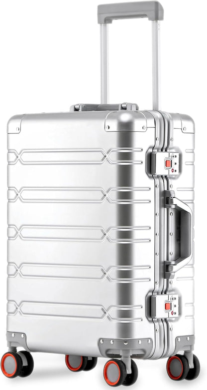 All Aluminum Carry On Luggage 22x14x9 Airline Approved，Zipperless Luggage Premium Aluminum Suitcase Luggage, Hard Shell Carry On Luggage with Spinner Wheels (black, 20inch)