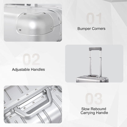All Aluminum Carry On Luggage 22x14x9 Airline Approved，Zipperless Luggage Premium Aluminum Suitcase Luggage, Hard Shell Carry On Luggage with Spinner Wheels (black, 20inch)