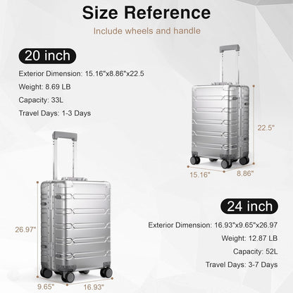 All Aluminum Carry On Luggage 22x14x9 Airline Approved，Zipperless Luggage Premium Aluminum Suitcase Luggage, Hard Shell Carry On Luggage with Spinner Wheels (black, 20inch)
