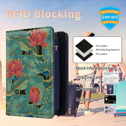 Passport Case and CDC Vaccine Card Holder Combo, Skull Skeleton Leather Wallet RFID Blocking Elastic Strap Passport Holder with Credit Card Slots, Travel Organizer Document Plus a Pen