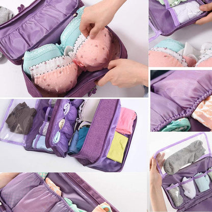 Travel Bra Underwaer Organizer Compact Lingerie Box Fornight Toiletry Bag (Purple)