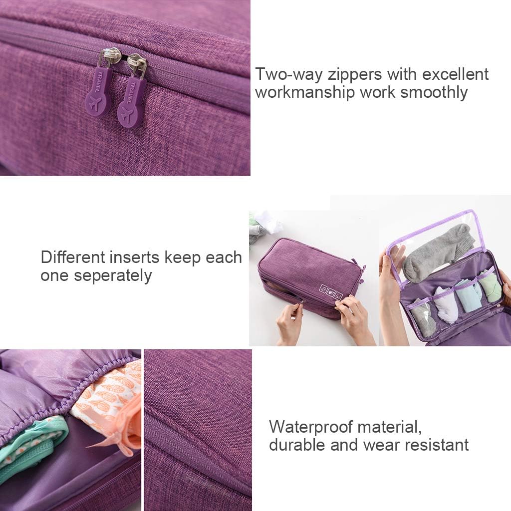 Travel Bra Underwaer Organizer Compact Lingerie Box Fornight Toiletry Bag (Purple)