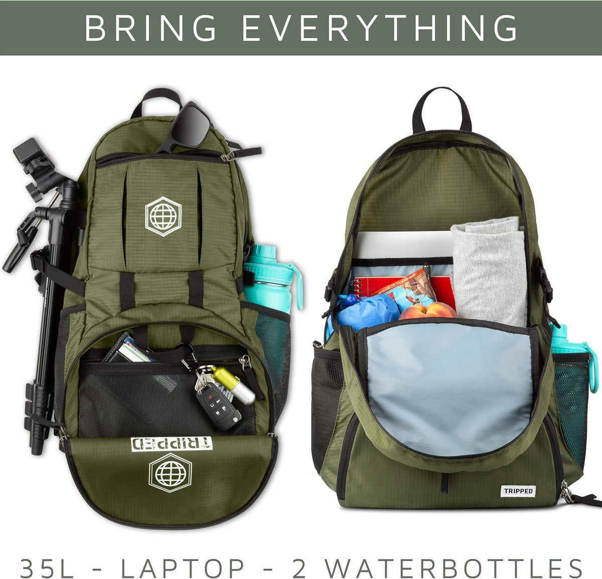 Travel Backpack- Foldable Collapsible Lightweight Backpack for Travel (Teal) 35 liters