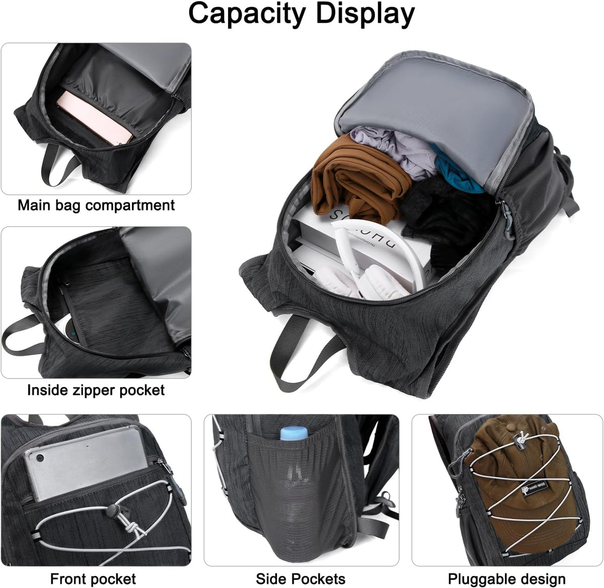 20L Hiking Backpack Lightweight Packable Hiking Daypack Small Travel Outdoor Foldable Shoulder Bag Gray