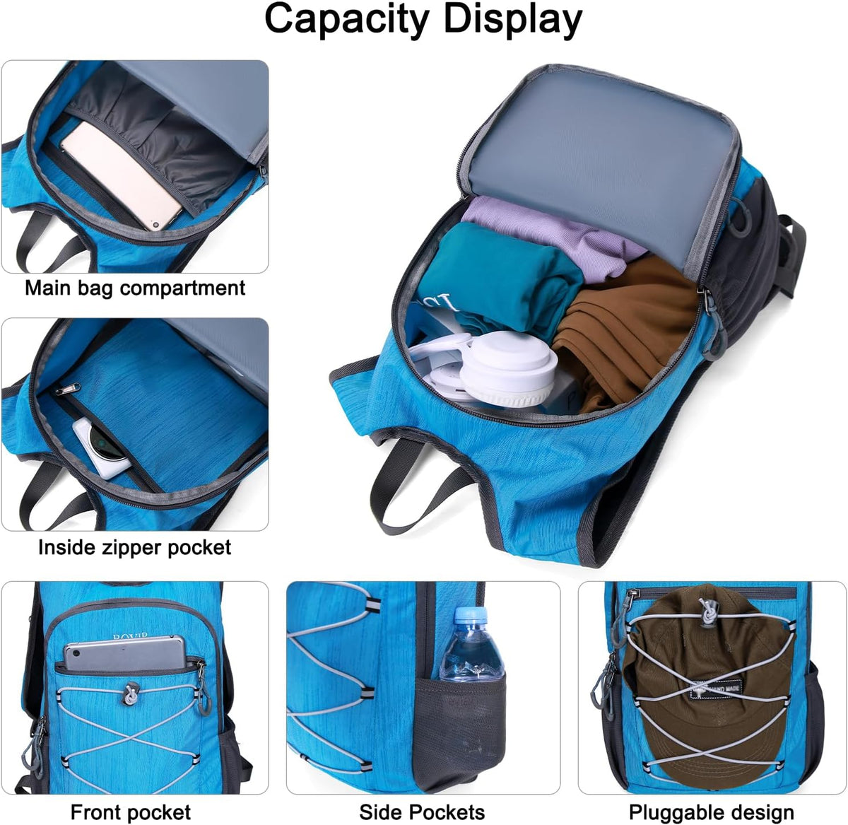 20L Hiking Backpack Lightweight Packable Hiking Daypack Small Travel Outdoor Foldable Shoulder Bag Gray