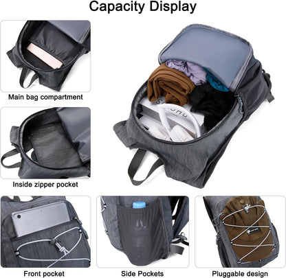 20L Hiking Backpack Lightweight Packable Hiking Daypack Small Travel Outdoor Foldable Shoulder Bag Gray