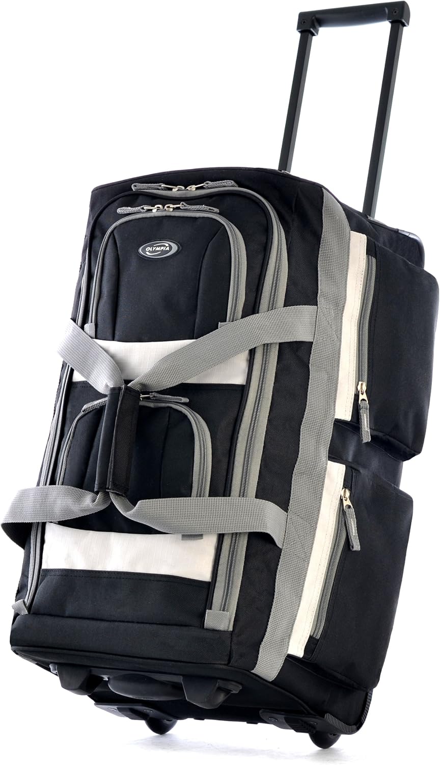 . 29 inch Jumbo Size 8 Pockets Wheeled Rolling Duffel Bag Water Resistant Luggage Lightweight Travel Suitcase with Retractable Handle