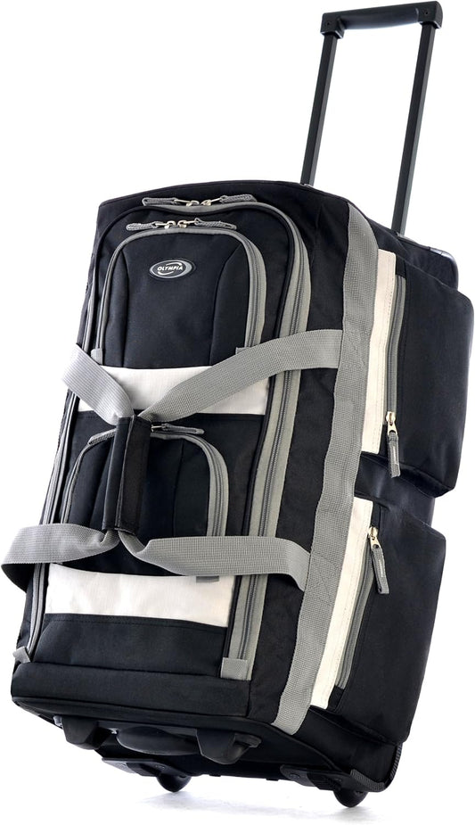 . 29 inch Jumbo Size 8 Pockets Wheeled Rolling Duffel Bag Water Resistant Luggage Lightweight Travel Suitcase with Retractable Handle