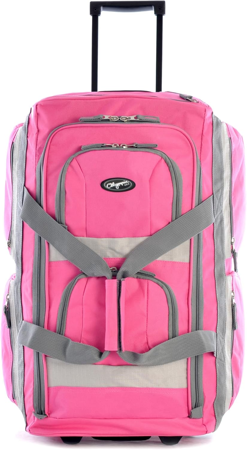 . 29 inch Jumbo Size 8 Pockets Wheeled Rolling Duffel Bag Water Resistant Luggage Lightweight Travel Suitcase with Retractable Handle