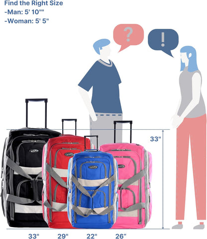 . 29 inch Jumbo Size 8 Pockets Wheeled Rolling Duffel Bag Water Resistant Luggage Lightweight Travel Suitcase with Retractable Handle