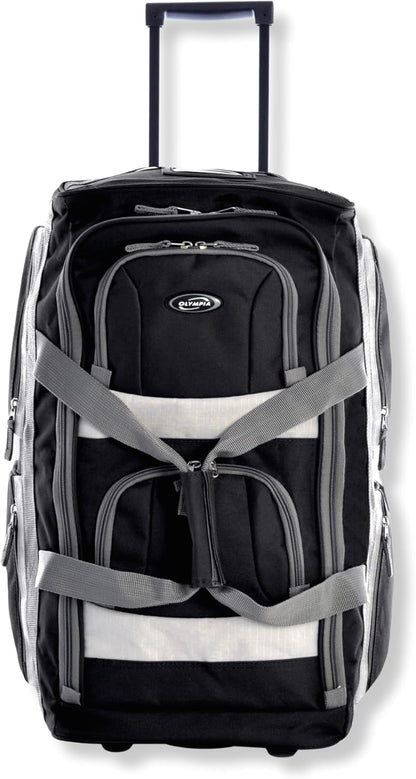 . 29 inch Jumbo Size 8 Pockets Wheeled Rolling Duffel Bag Water Resistant Luggage Lightweight Travel Suitcase with Retractable Handle
