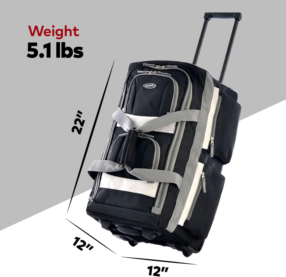 . 29 inch Jumbo Size 8 Pockets Wheeled Rolling Duffel Bag Water Resistant Luggage Lightweight Travel Suitcase with Retractable Handle