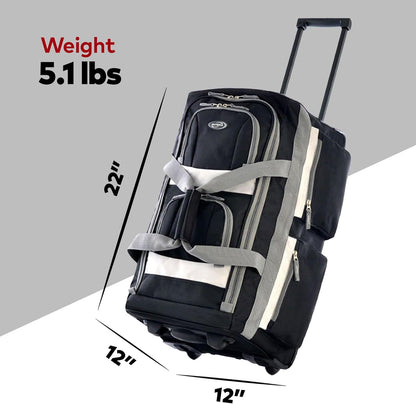 . 29 inch Jumbo Size 8 Pockets Wheeled Rolling Duffel Bag Water Resistant Luggage Lightweight Travel Suitcase with Retractable Handle