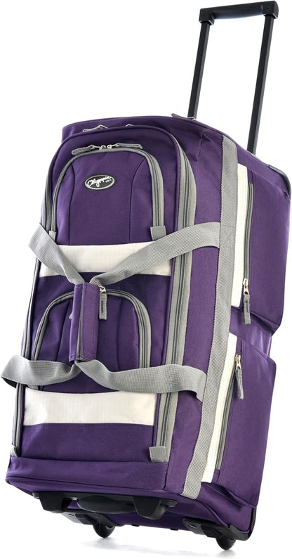 . 29 inch Jumbo Size 8 Pockets Wheeled Rolling Duffel Bag Water Resistant Luggage Lightweight Travel Suitcase with Retractable Handle