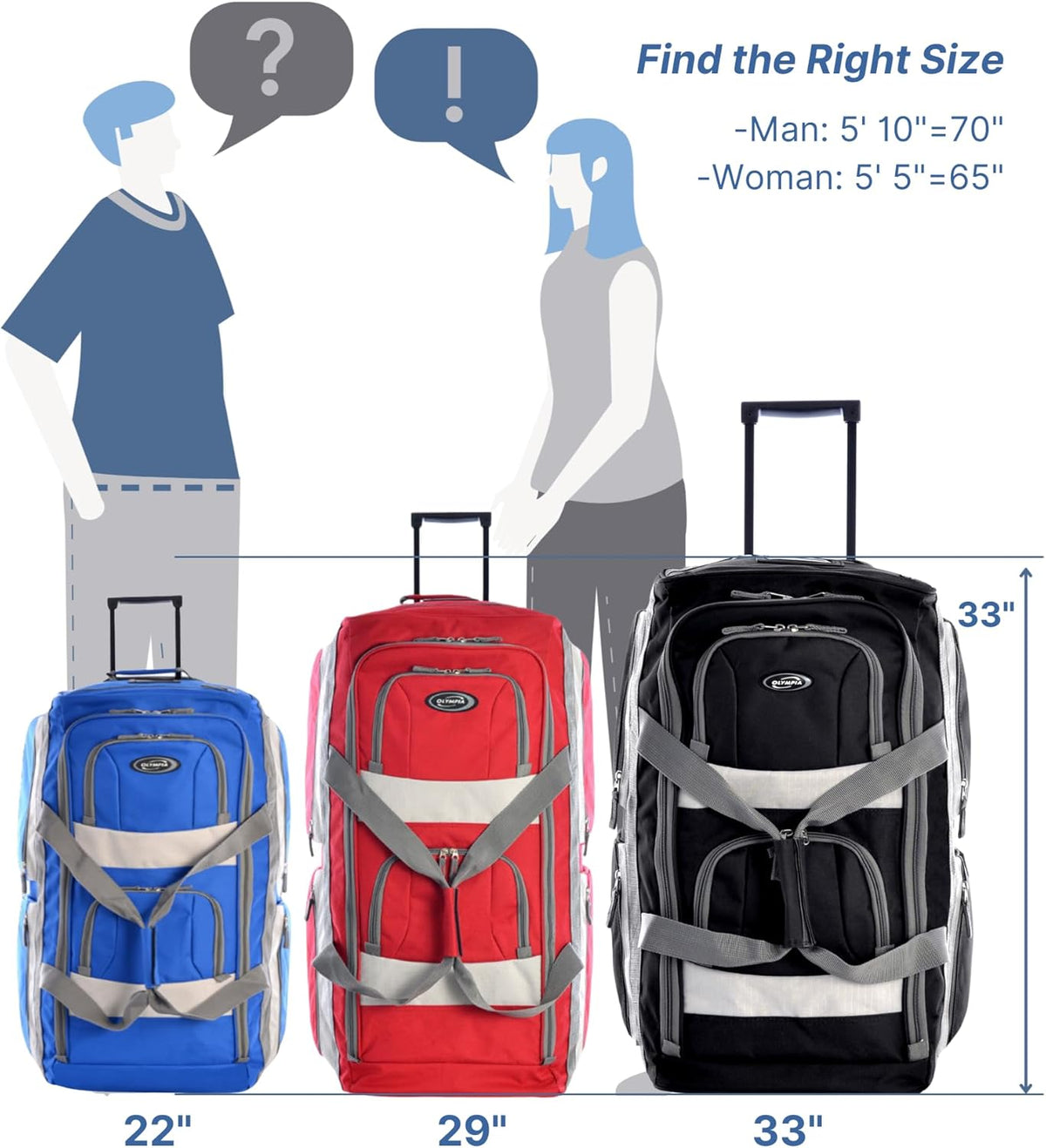 . 29 inch Jumbo Size 8 Pockets Wheeled Rolling Duffel Bag Water Resistant Luggage Lightweight Travel Suitcase with Retractable Handle