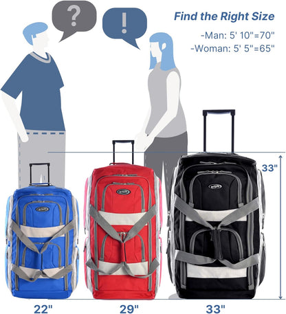 . 29 inch Jumbo Size 8 Pockets Wheeled Rolling Duffel Bag Water Resistant Luggage Lightweight Travel Suitcase with Retractable Handle