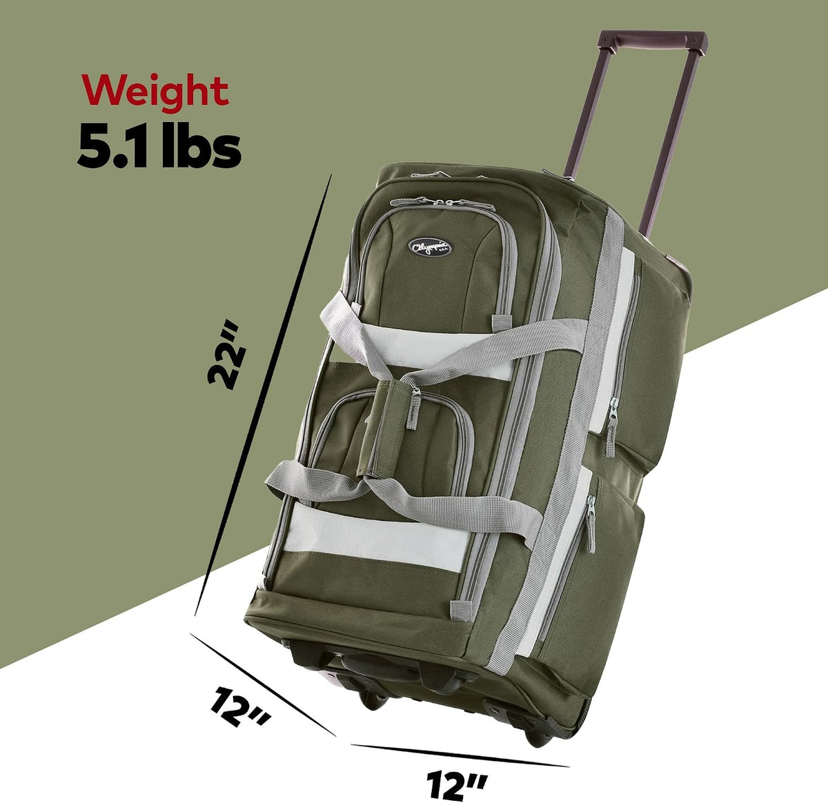 . 29 inch Jumbo Size 8 Pockets Wheeled Rolling Duffel Bag Water Resistant Luggage Lightweight Travel Suitcase with Retractable Handle