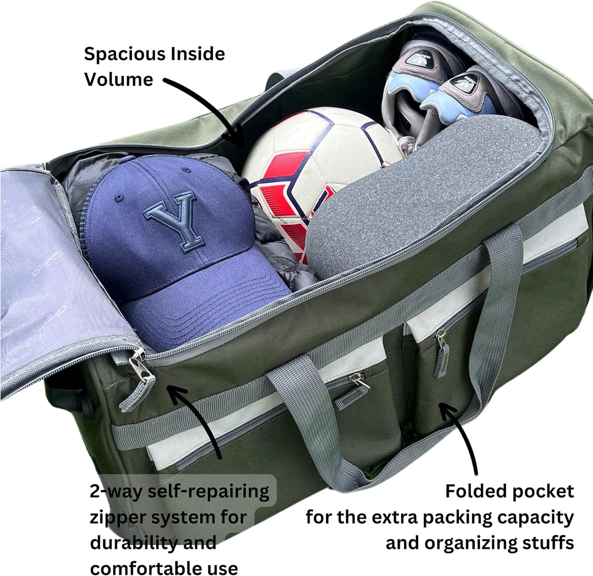. 29 inch Jumbo Size 8 Pockets Wheeled Rolling Duffel Bag Water Resistant Luggage Lightweight Travel Suitcase with Retractable Handle