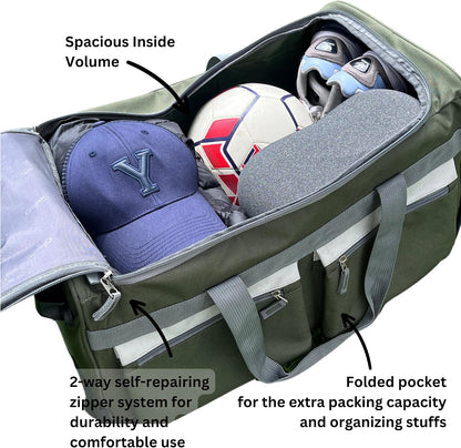 . 29 inch Jumbo Size 8 Pockets Wheeled Rolling Duffel Bag Water Resistant Luggage Lightweight Travel Suitcase with Retractable Handle