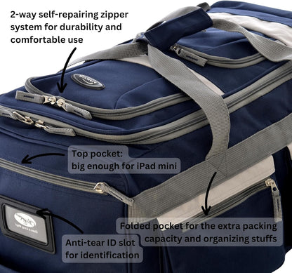. 29 inch Jumbo Size 8 Pockets Wheeled Rolling Duffel Bag Water Resistant Luggage Lightweight Travel Suitcase with Retractable Handle
