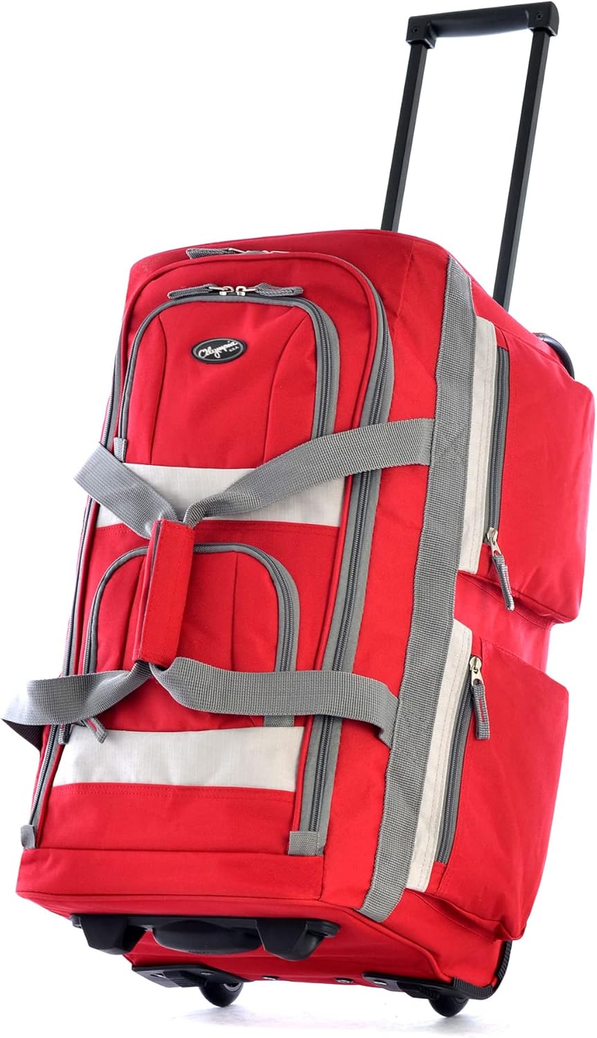 . 29 inch Jumbo Size 8 Pockets Wheeled Rolling Duffel Bag Water Resistant Luggage Lightweight Travel Suitcase with Retractable Handle