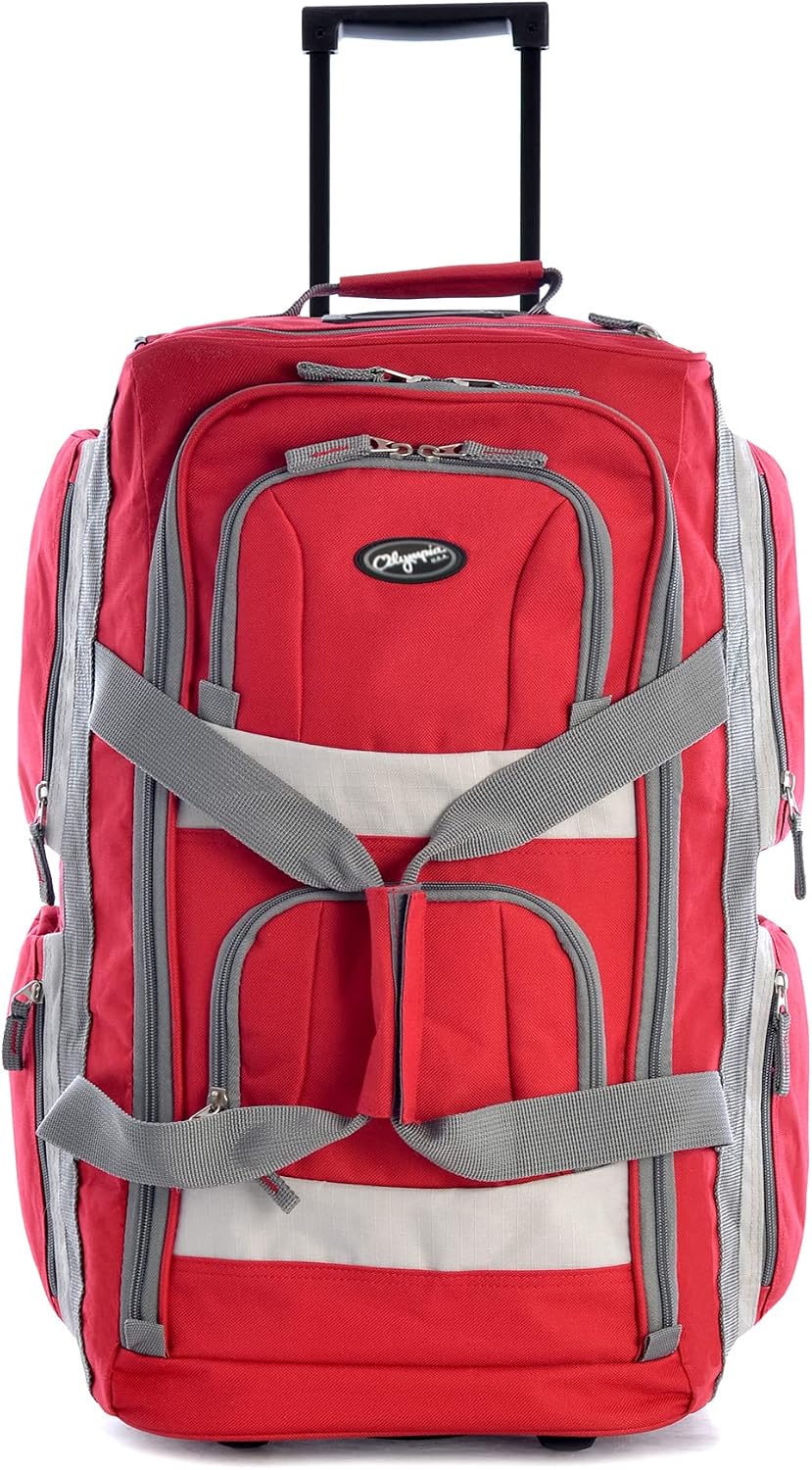 . 29 inch Jumbo Size 8 Pockets Wheeled Rolling Duffel Bag Water Resistant Luggage Lightweight Travel Suitcase with Retractable Handle