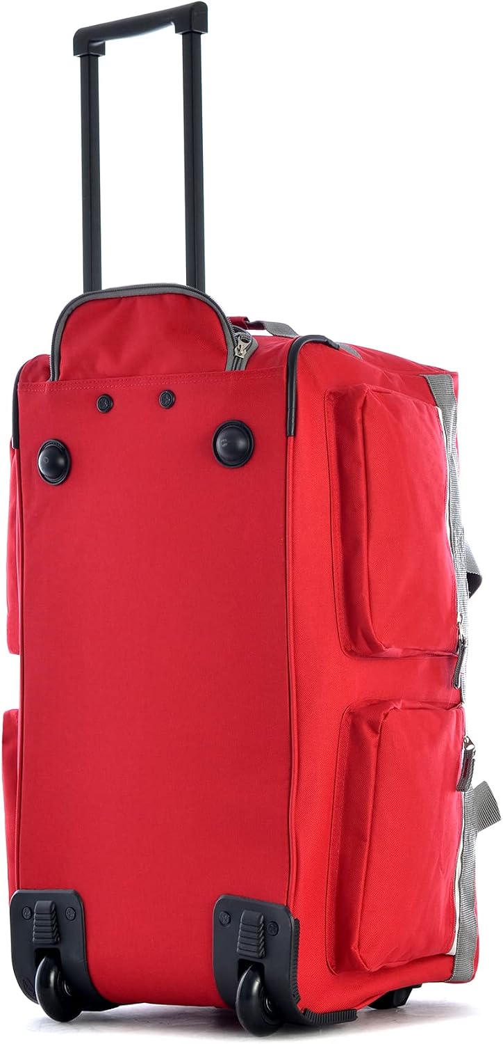 . 29 inch Jumbo Size 8 Pockets Wheeled Rolling Duffel Bag Water Resistant Luggage Lightweight Travel Suitcase with Retractable Handle